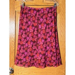 Clio Vintage Floral A-Line Skirt Women's L Multicolor Knee Length Retro